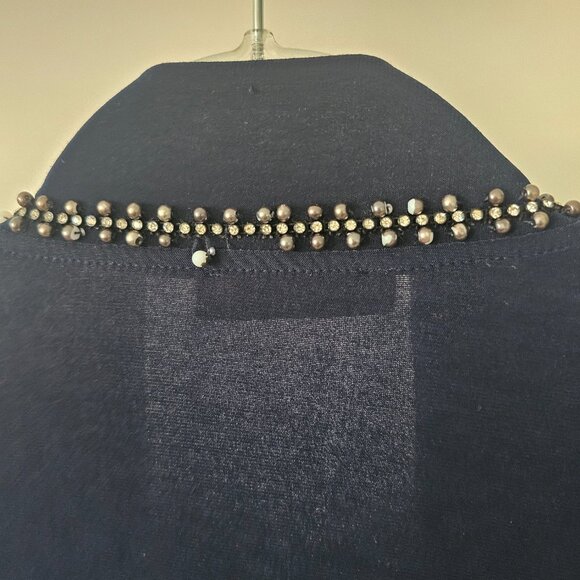 Moda VERONA Navy Stole-Like Long Sleeve Knit Sheath Overlay Dress Jacket w/Beads - Picture 5 of 7